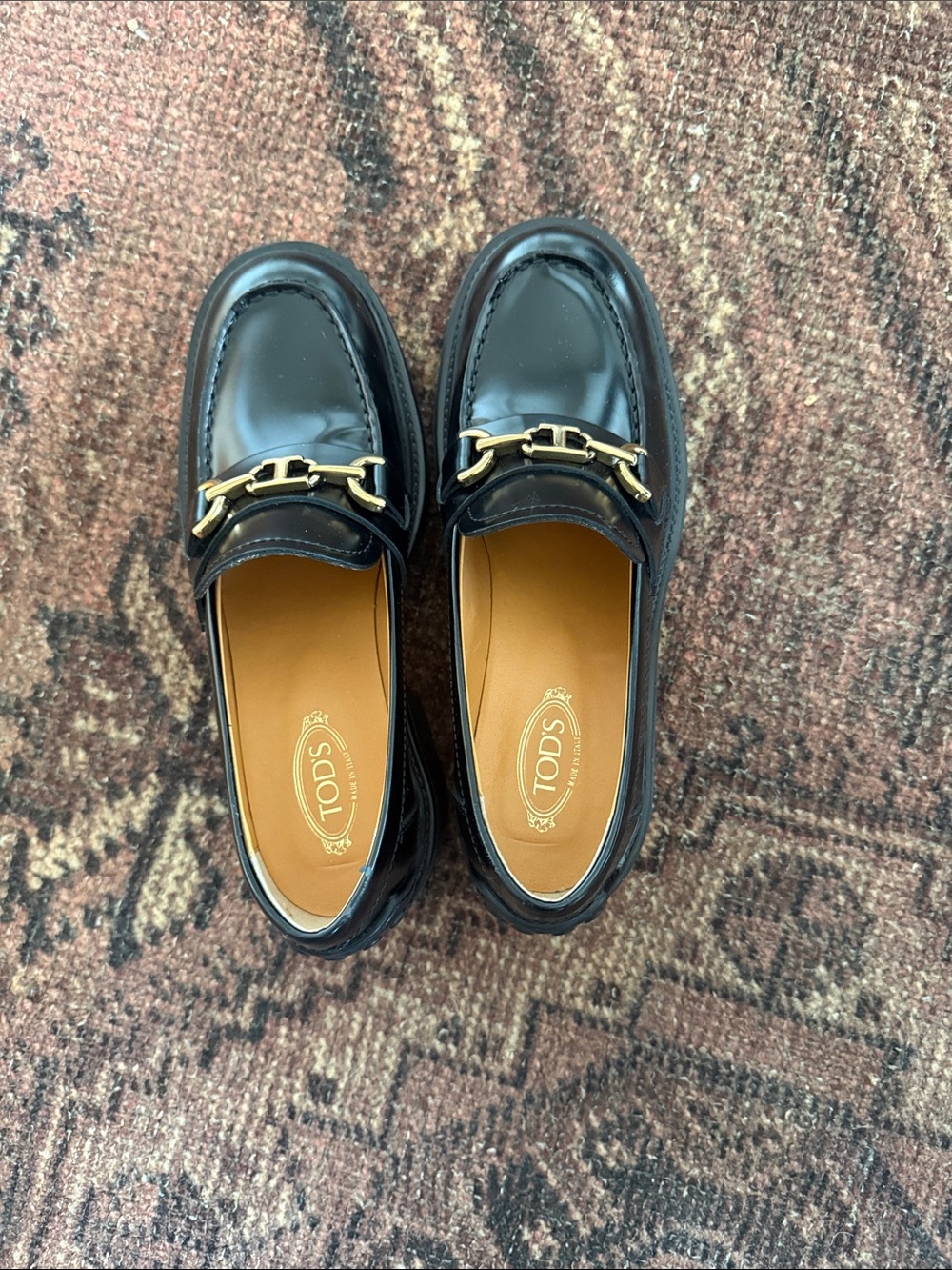 Tod's Black Leather Loafers with Gold Bit